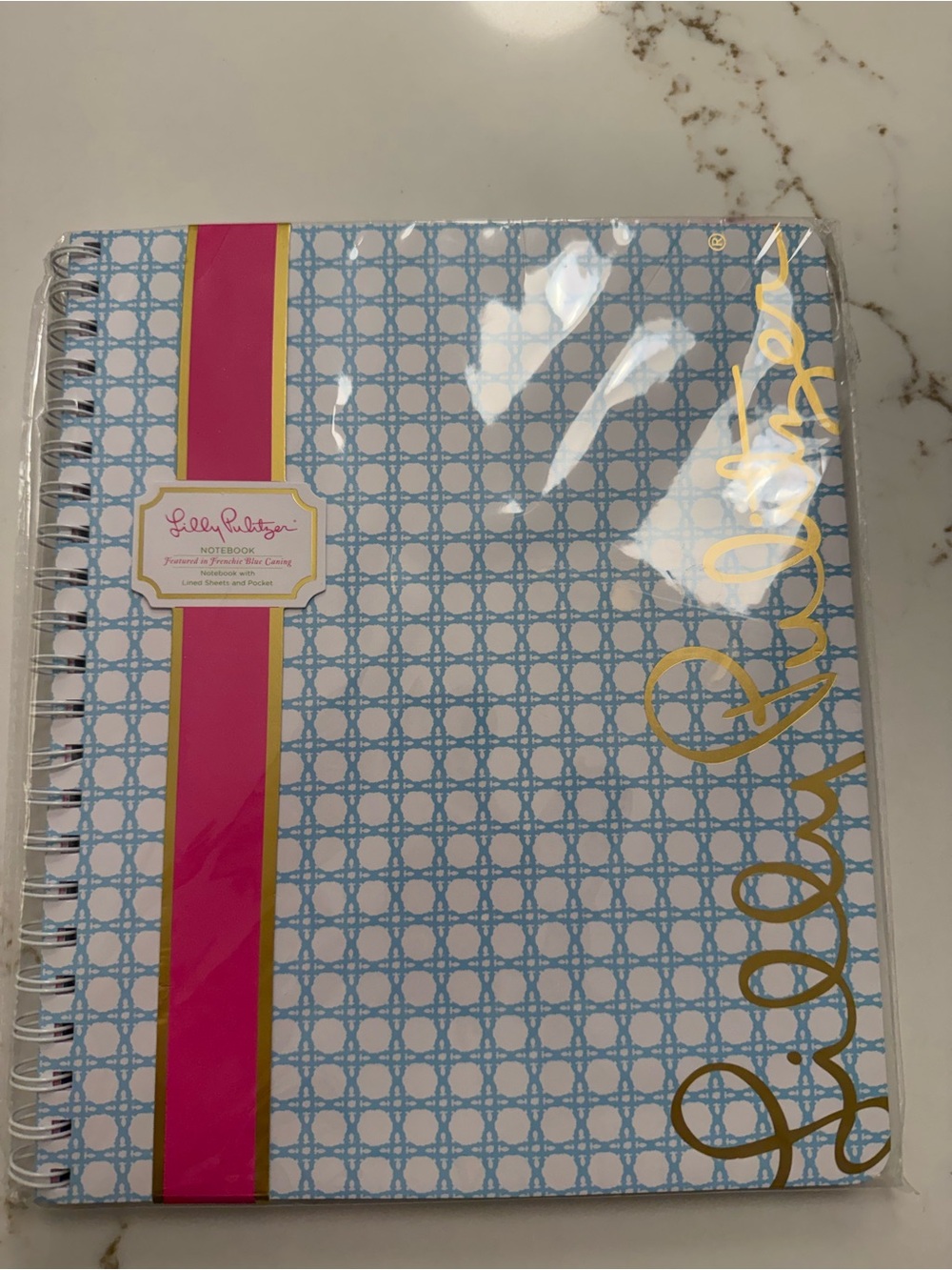 Lilly Pulitzer Large Hardcover Spiral Notebook 11" x 9.5"- Frenchie Blue Caning